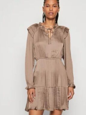Kashmir Brown split neck tiered Long-Sleeve Ruffle Yoke Dress